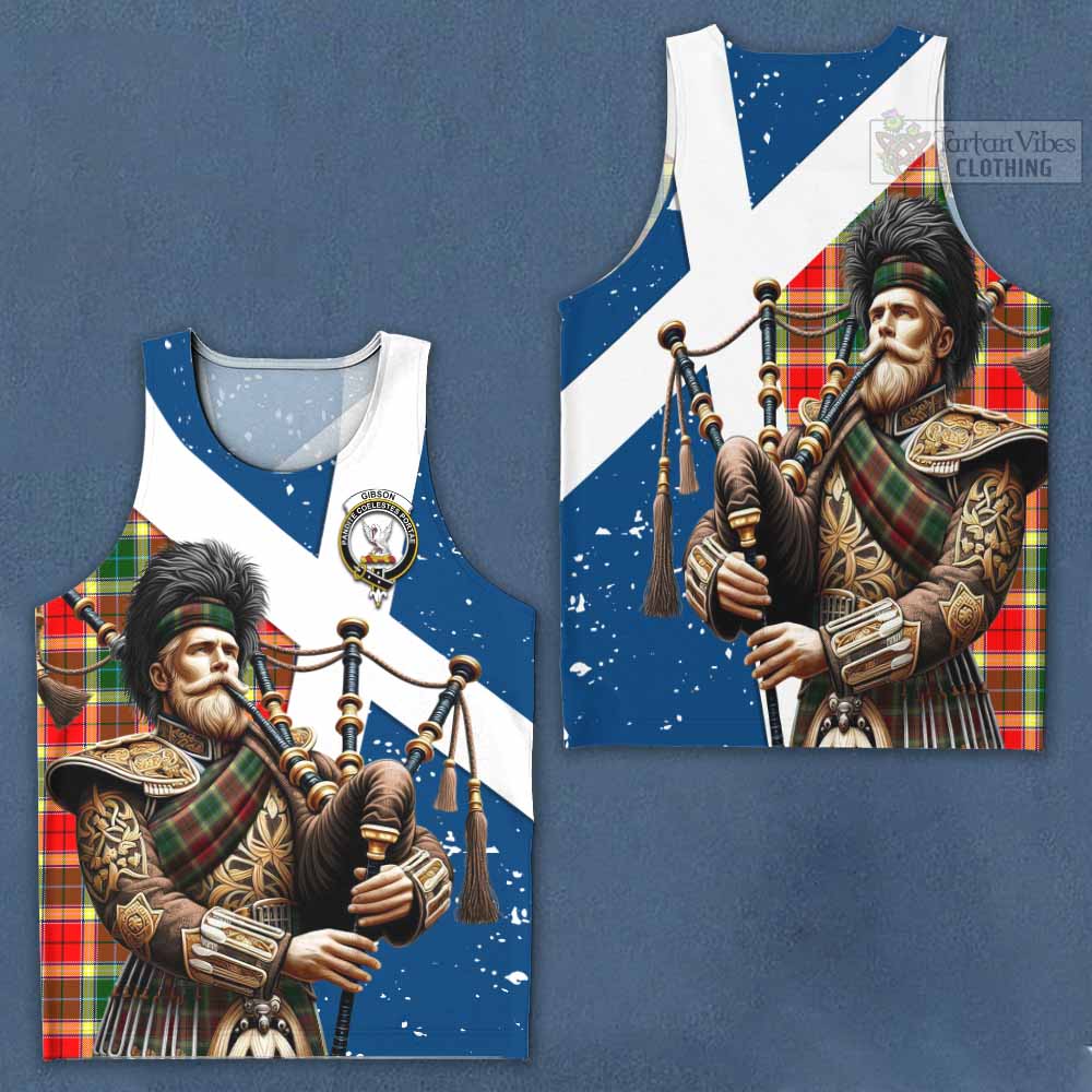 Gibson (Gibbs or Gibsone) Tartan Men's Tank Top with Family Crest Scottish Bagpiper Vibes