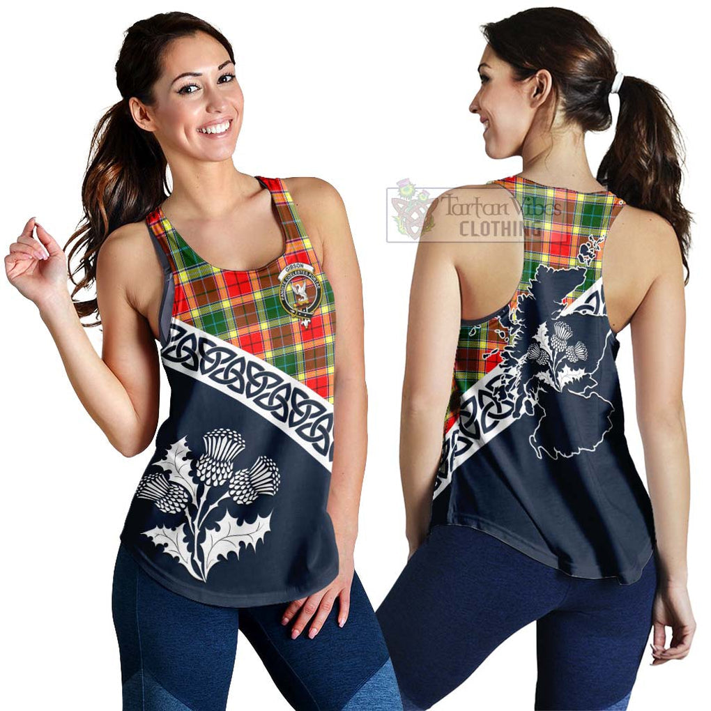 Tartan Vibes Clothing Gibson (Gibbs or Gibsone) Tartan Women's Racerback Tanks Featuring Thistle and Scotland Map