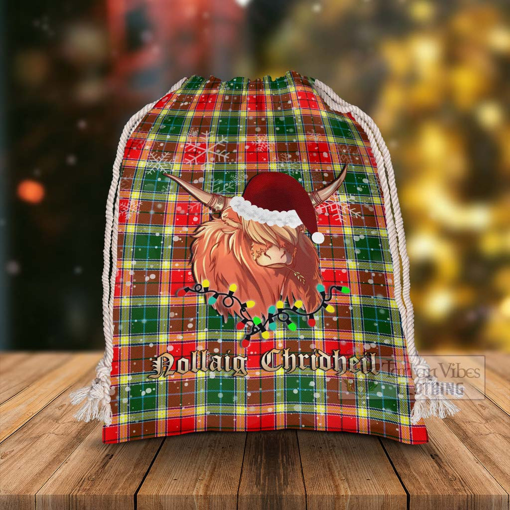 Tartan Vibes Clothing Gibson (Gibbs or Gibsone) Tartan Christmas Santa's Bag with Highland Cow