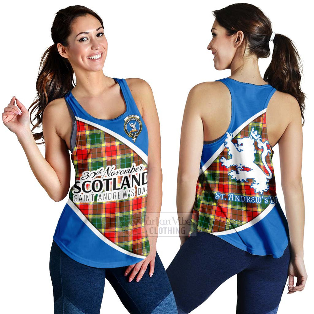 Tartan Vibes Clothing Gibson (Gibbs or Gibsone) Family Crest Tartan Women's Racerback Tanks Celebrate Saint Andrew's Day in Style