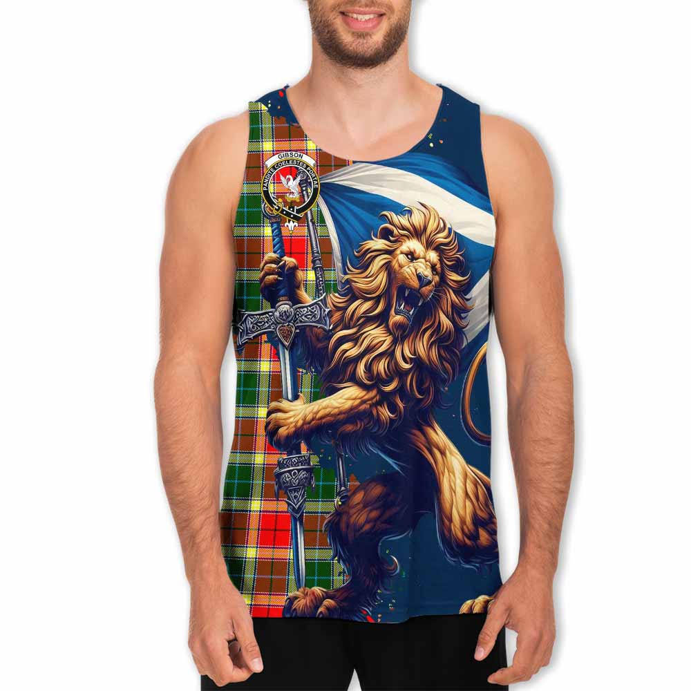 Tartan Vibes Clothing Gibson (Gibbs or Gibsone) Tartan Family Crest Men's Tank Top with Scottish Majestic Lion