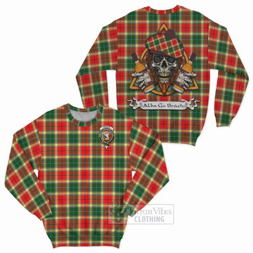 Gibson (Gibbs or Gibsone) Tartan Sweatshirt with Family Crest and Bearded Skull Holding Bottles of Whiskey