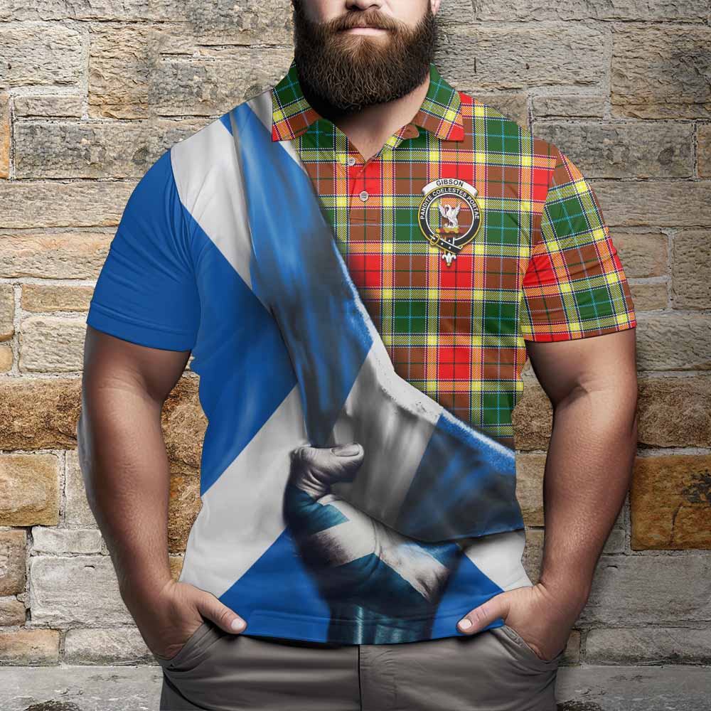 Tartan Vibes Clothing Gibson (Gibbs or Gibsone) Tartan Polo Shirt with Family Crest Scotland Patriotic Style