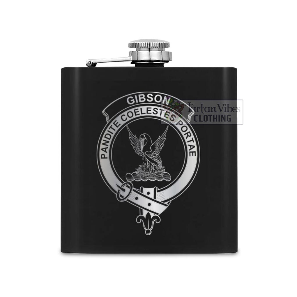 Tartan Vibes Clothing Gibson (Gibbs or Gibsone) Crest Hip Flask Set 7oz Black Stainless Steel with A Gift Box