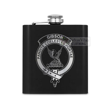 Gibson (Gibbs or Gibsone) Crest Hip Flask Set 7oz Black Stainless Steel with A Gift Box