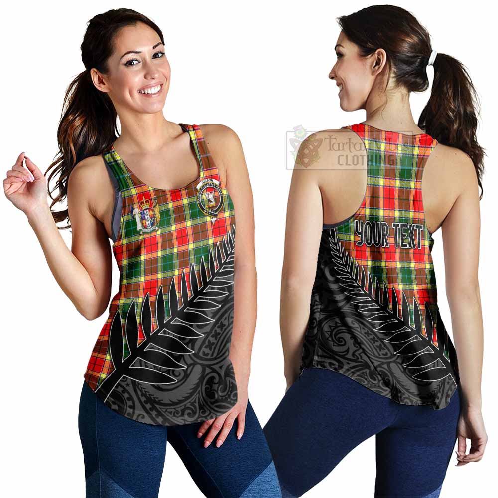 Tartan Vibes Clothing Gibson (Gibbs or Gibsone) Crest Tartan Women's Racerback Tanks with New Zealand Silver Fern Half Style