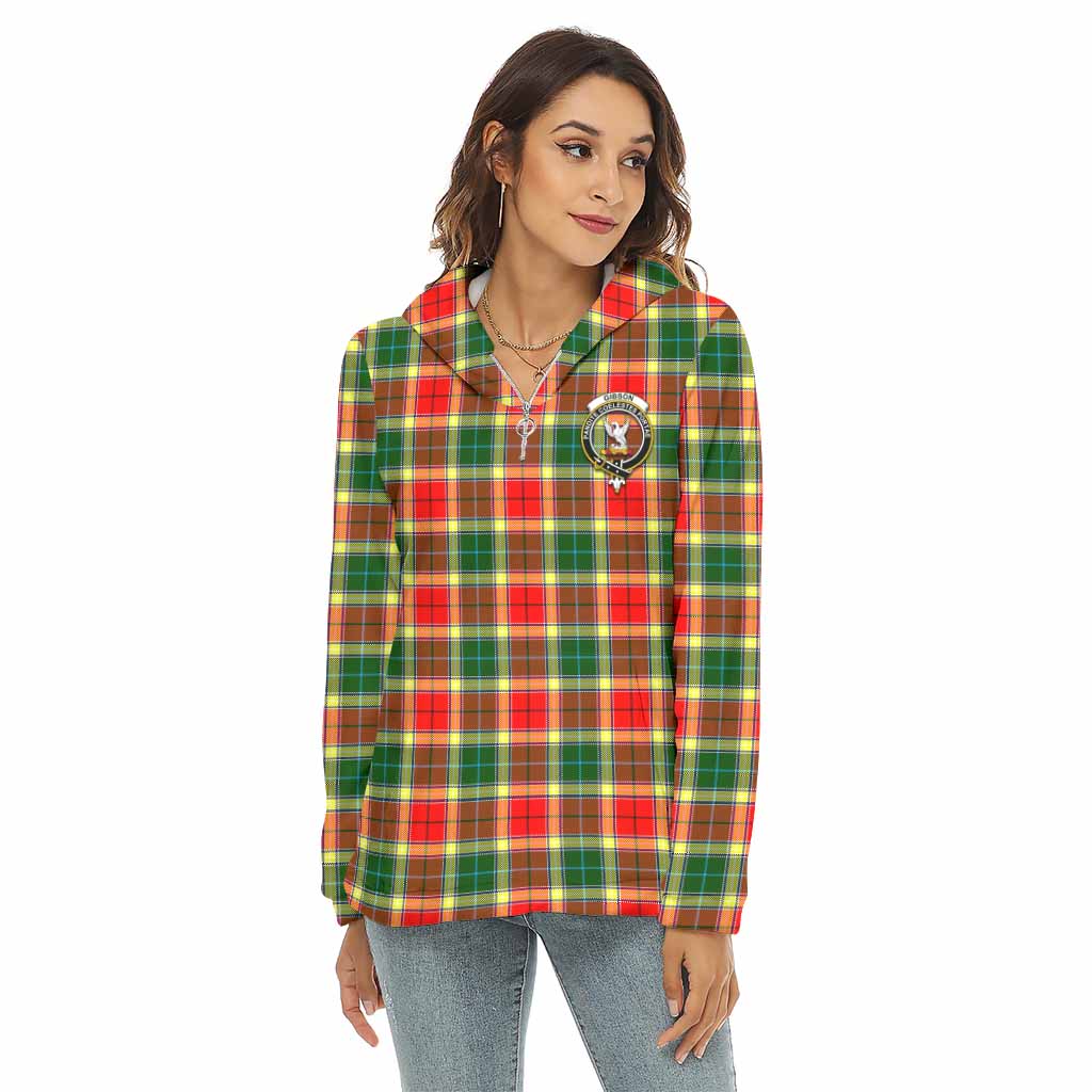 Tartan Vibes Clothing Gibson (Gibbs or Gibsone) Tartan Crest Women's Borg  Half Zip Fleece Hoodie