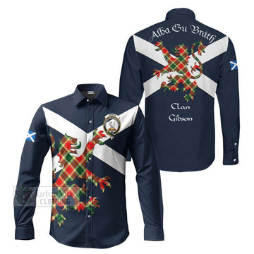 Gibson (Gibbs or Gibsone) Tartan Lion Rampant Long Sleeve Button Shirt Proudly Display Your Heritage with Alba Gu Brath and Clan Name Men's Shirt S - Tartan Vibes Clothing