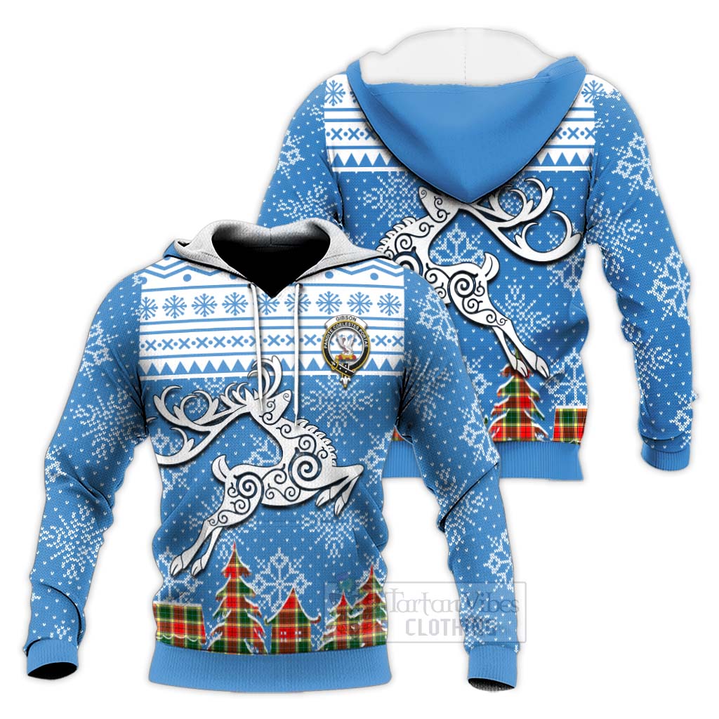 Tartan Vibes Clothing Gibson (Gibbs or Gibsone) Clan Christmas Knitted Hoodie Celtic Reindeer Style