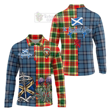 Gibson (Gibbs or Gibsone) Tartan Long Sleeve Polo Shirt Happy St. Andrew's Day Half Tartan Style