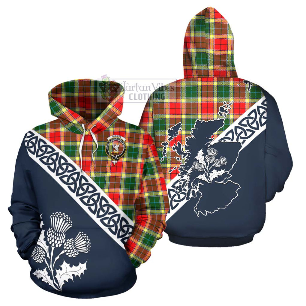 Tartan Vibes Clothing Gibson (Gibbs or Gibsone) Tartan Hoodie Featuring Thistle and Scotland Map