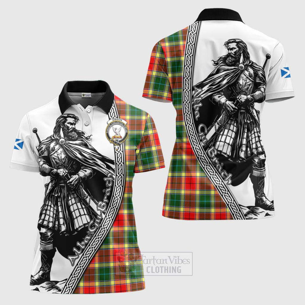 Tartan Vibes Clothing Gibson (Gibbs or Gibsone) Tartan Clan Crest Women's Polo Shirt with Highlander Warrior Celtic Style