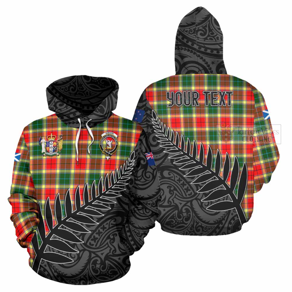 Tartan Vibes Clothing Gibson (Gibbs or Gibsone) Crest Tartan Hoodie with New Zealand Silver Fern Half Style