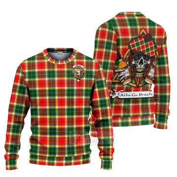 Gibson (Gibbs or Gibsone) Tartan Ugly Sweater with Family Crest and Bearded Skull Holding Bottles of Whiskey