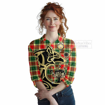 Gibson (Gibbs or Gibsone) Tartan Women's Casual Shirt with Family Crest Celtic Wolf Style