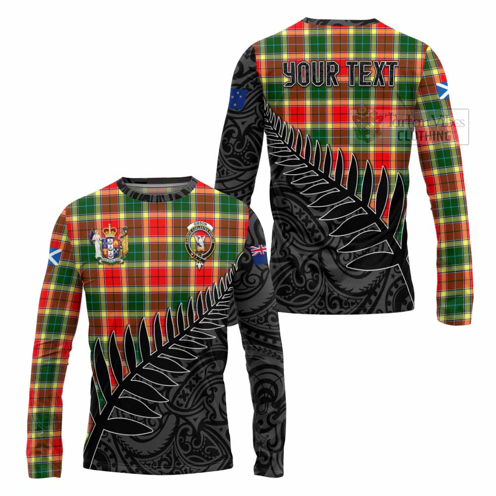 Tartan Vibes Clothing Gibson (Gibbs or Gibsone) Crest Tartan Long Sleeve T-Shirt with New Zealand Silver Fern Half Style