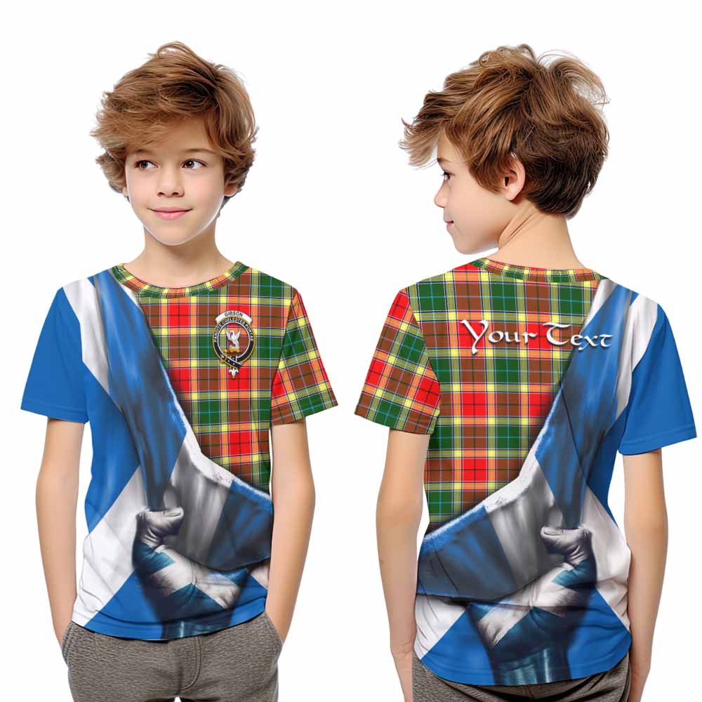 Tartan Vibes Clothing Gibson (Gibbs or Gibsone) Tartan Kid T-Shirt with Family Crest Scotland Patriotic Style