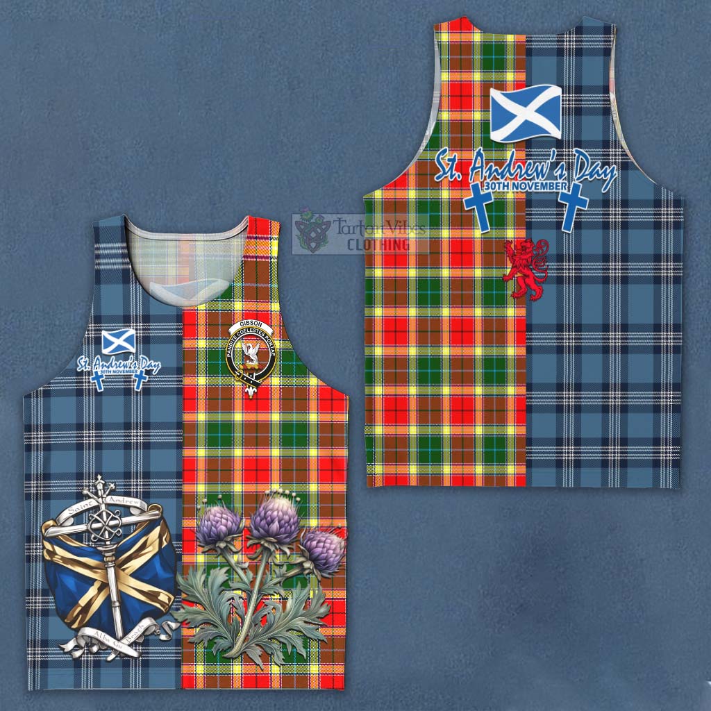 Tartan Vibes Clothing Gibson (Gibbs or Gibsone) Tartan Men's Tank Top Happy St. Andrew's Day Half Tartan Style