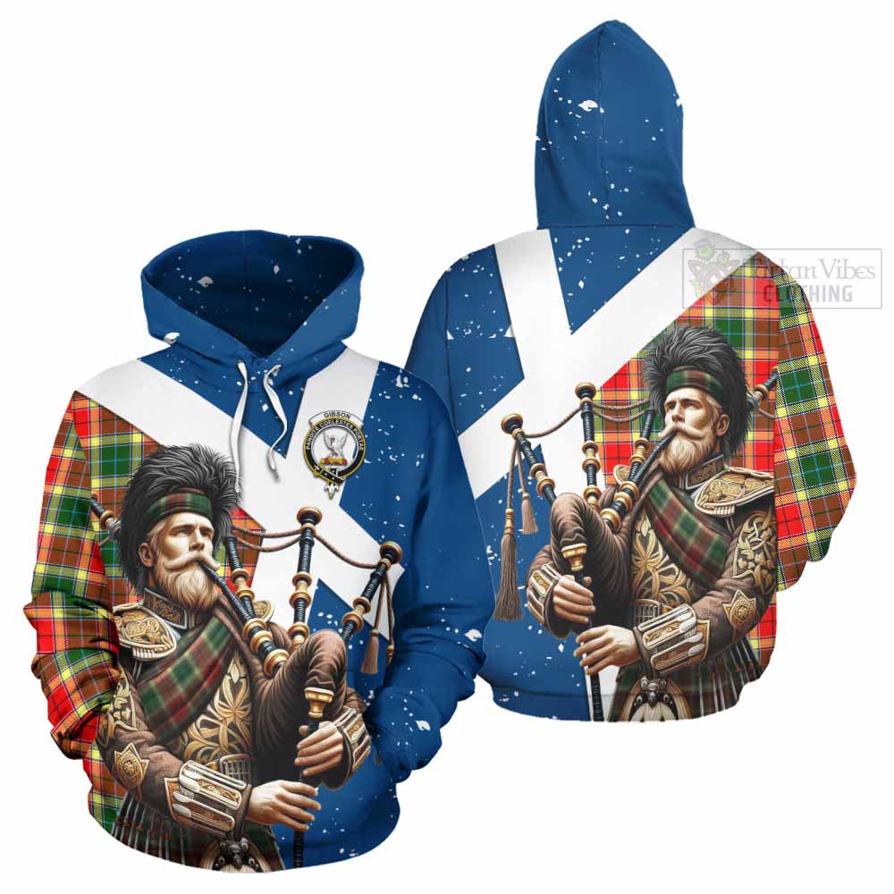 Tartan Vibes Clothing Gibson (Gibbs or Gibsone) Tartan Hoodie with Family Crest Scottish Bagpiper Vibes