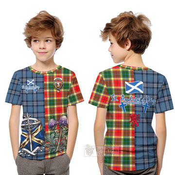 Gibson (Gibbs or Gibsone) Tartan Kid T-Shirt Happy St. Andrew's Day Half Tartan Style