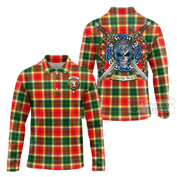 Gibson (Gibbs or Gibsone) Tartan Long Sleeve Polo Shirt with Family Crest Celtic Skull Style