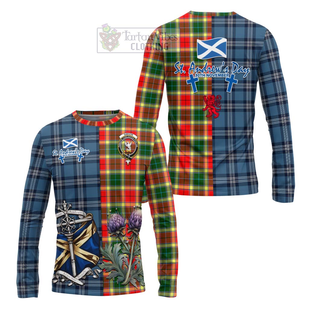 Tartan Vibes Clothing Gibson (Gibbs or Gibsone) Tartan Long Sleeve T-Shirt Happy St. Andrew's Day Half Tartan Style