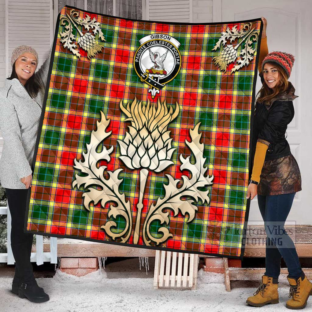 Tartan Vibes Clothing Gibson (Gibbs or Gibsone) Tartan Quilt with Family Crest and Golden Thistle Style