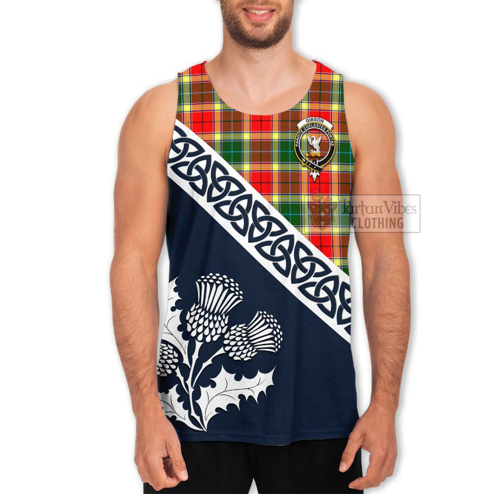 Tartan Vibes Clothing Gibson (Gibbs or Gibsone) Tartan Men's Tank Top Featuring Thistle and Scotland Map