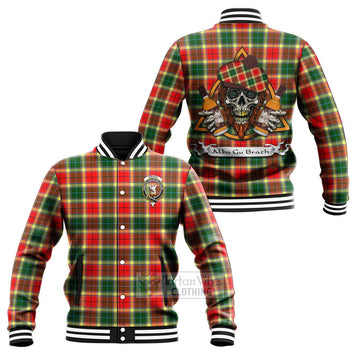 Gibson (Gibbs or Gibsone) Tartan Baseball Jacket with Family Crest and Bearded Skull Holding Bottles of Whiskey