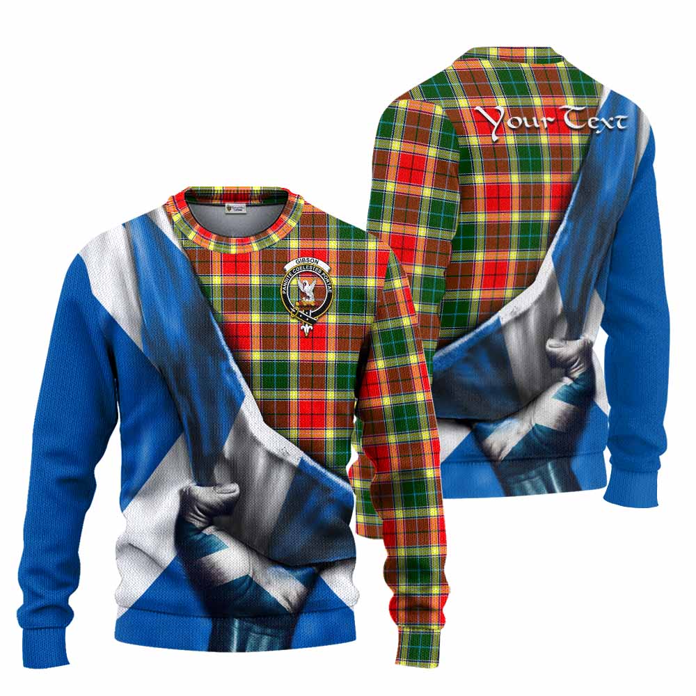 Tartan Vibes Clothing Gibson (Gibbs or Gibsone) Tartan Knitted Sweater with Family Crest Scotland Patriotic Style