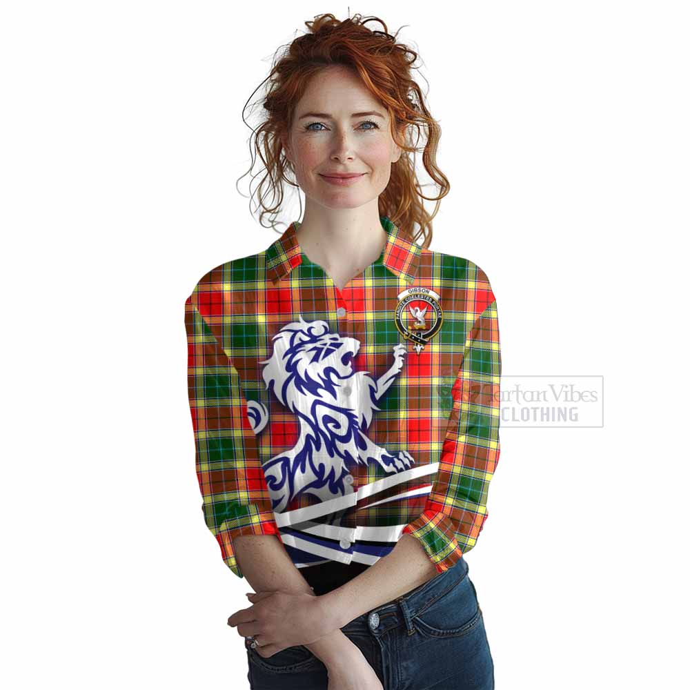 Tartan Vibes Clothing Gibson (Gibbs or Gibsone) Tartan Women's Casual Shirt with Alba Gu Brath Regal Lion Emblem