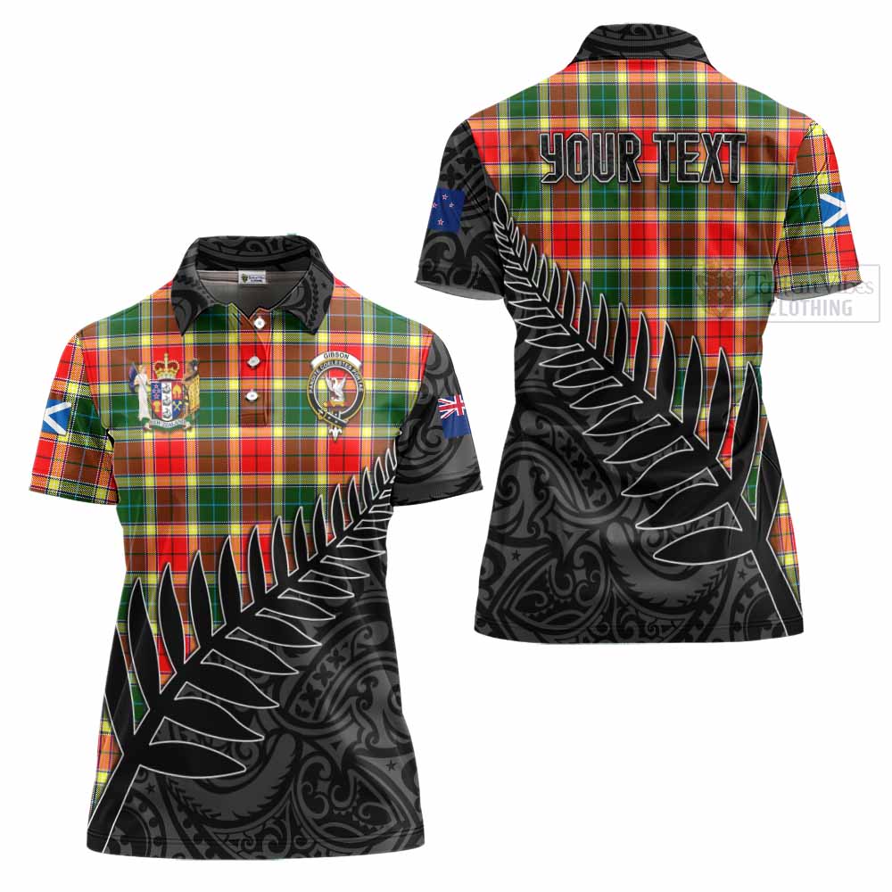 Tartan Vibes Clothing Gibson (Gibbs or Gibsone) Crest Tartan Women's Polo Shirt with New Zealand Silver Fern Half Style