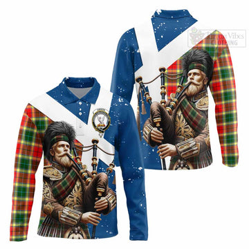 Gibson (Gibbs or Gibsone) Tartan Long Sleeve Polo Shirt with Family Crest Scottish Bagpiper Vibes