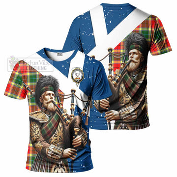 Gibson (Gibbs or Gibsone) Tartan T-Shirt with Family Crest Scottish Bagpiper Vibes