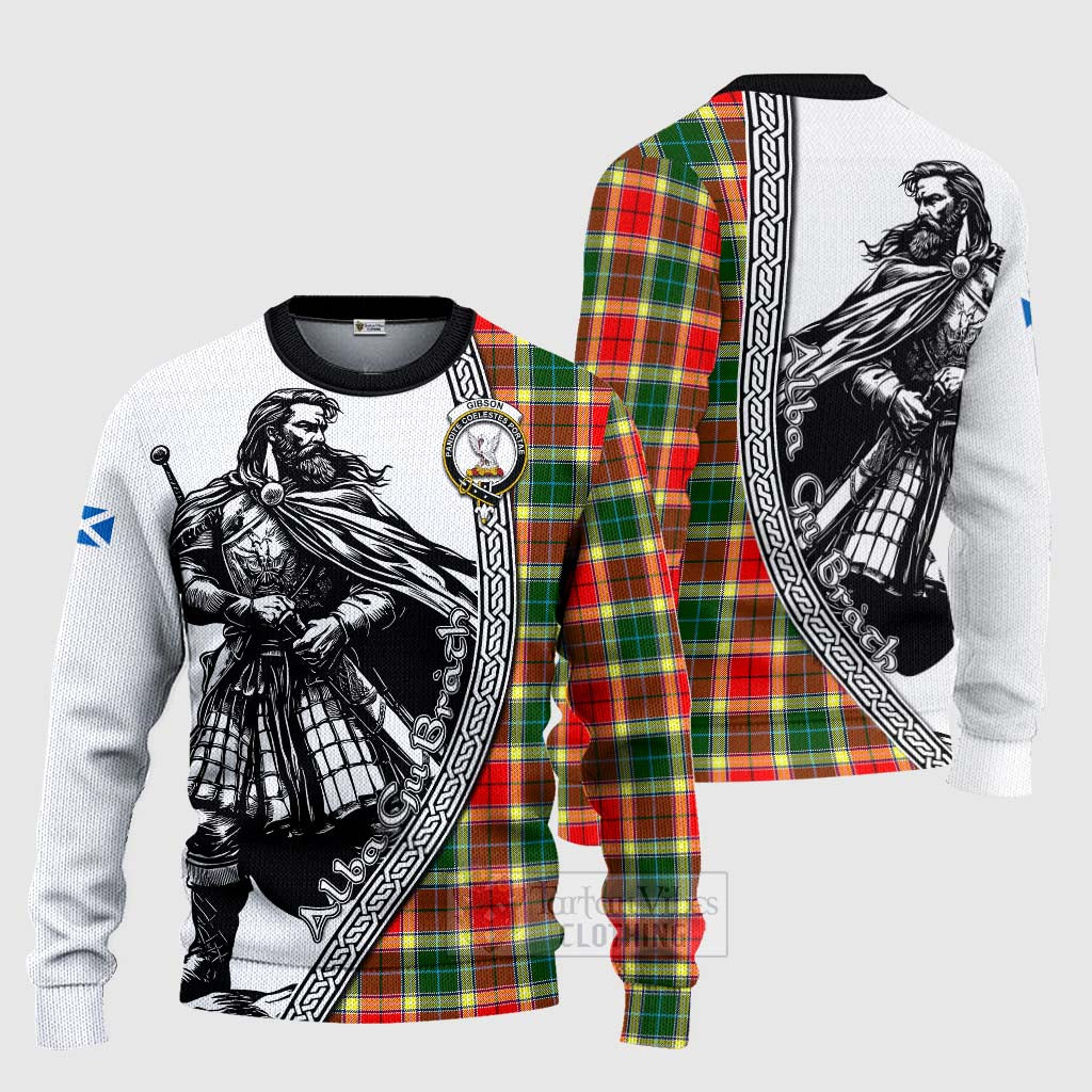 Tartan Vibes Clothing Gibson (Gibbs or Gibsone) Tartan Clan Crest Knitted Sweater with Highlander Warrior Celtic Style