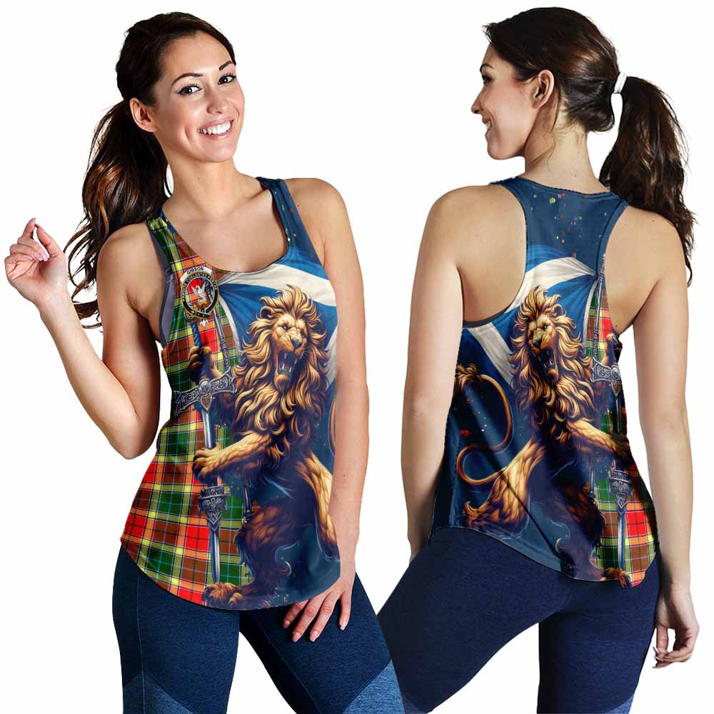 Tartan Vibes Clothing Gibson (Gibbs or Gibsone) Tartan Family Crest Women's Racerback Tanks with Scottish Majestic Lion