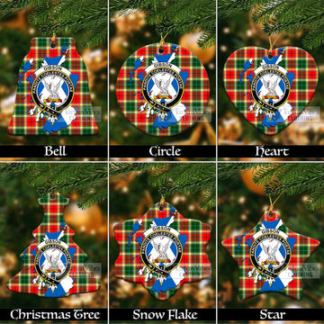 Gibson (Gibbs or Gibsone) Tartan Christmas Ornament with Family Crest and Scotland Map