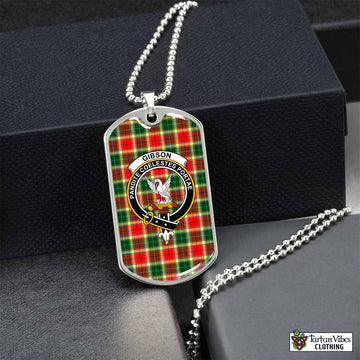 Gibson (Gibbs or Gibsone) Tartan Dog Tag Necklace with Family Crest