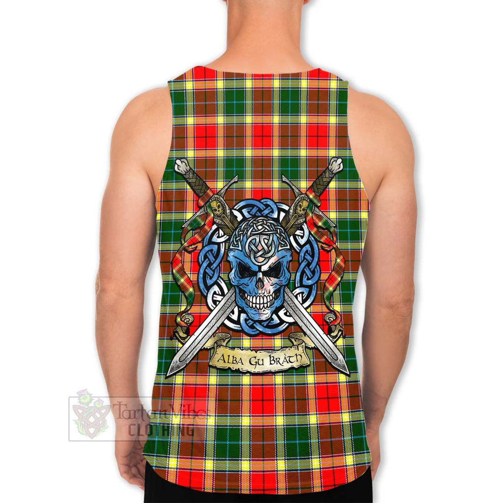 Tartan Vibes Clothing Gibson (Gibbs or Gibsone) Tartan Men's Tank Top with Family Crest Celtic Skull Style