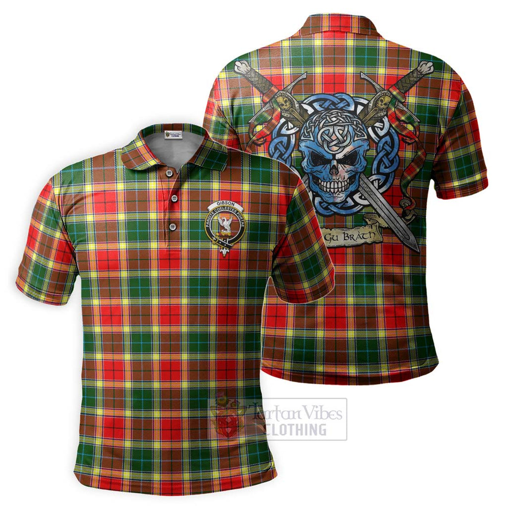 Tartan Vibes Clothing Gibson (Gibbs or Gibsone) Tartan Polo Shirt with Family Crest Celtic Skull Style