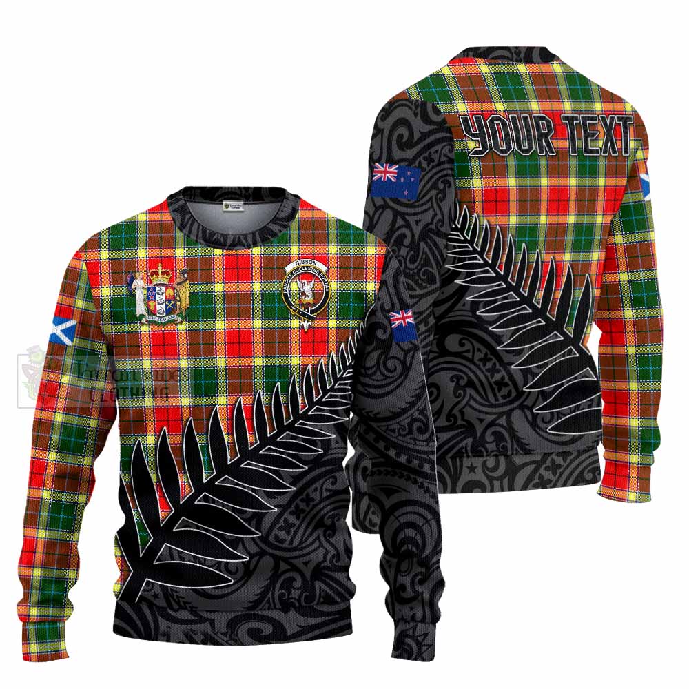 Tartan Vibes Clothing Gibson (Gibbs or Gibsone) Crest Tartan Knitted Sweater with New Zealand Silver Fern Half Style