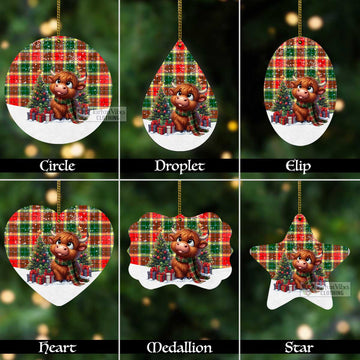 Gibson (Gibbs or Gibsone) Tartan Christmas Aluminium Ornament with Adorable Highland Coo