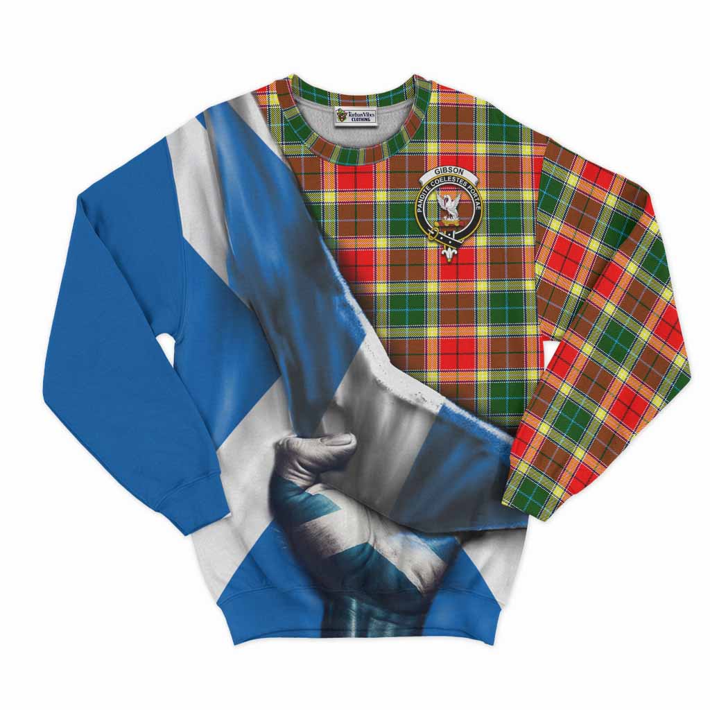 Tartan Vibes Clothing Gibson (Gibbs or Gibsone) Tartan Sweatshirt with Family Crest Scotland Patriotic Style