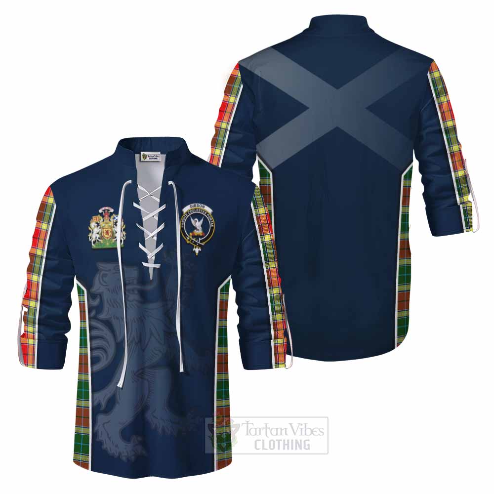 Tartan Vibes Clothing Gibson (Gibbs or Gibsone) Tartan Ghillie Kilt Shirt with Family Crest and Lion Rampant Vibes Sport Style