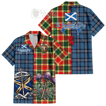 Gibson (Gibbs or Gibsone) Tartan Short Sleeve Button Shirt Happy St. Andrew's Day Half Tartan Style