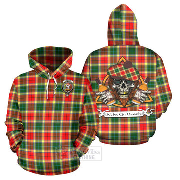 Gibson (Gibbs or Gibsone) Tartan Hoodie with Family Crest and Bearded Skull Holding Bottles of Whiskey