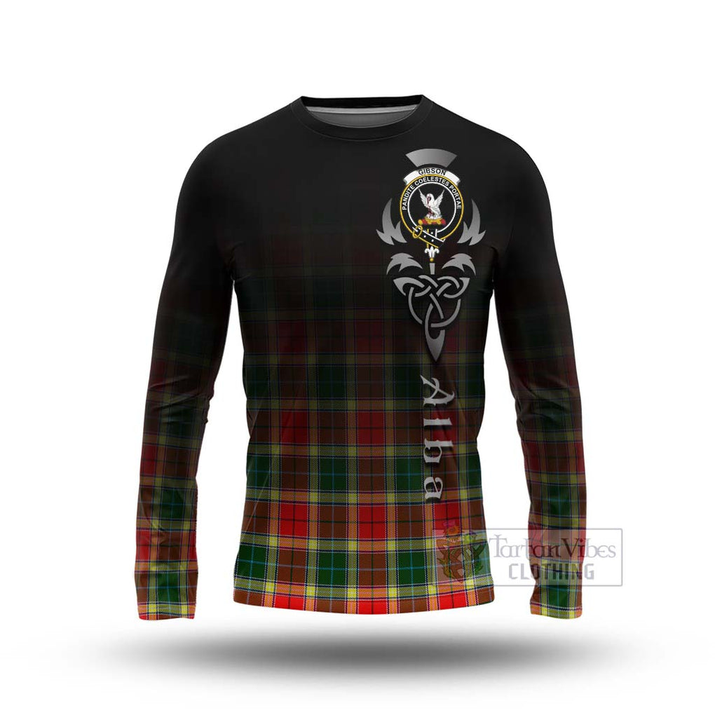 Tartan Vibes Clothing Gibson (Gibbs or Gibsone) Tartan Long Sleeve T-Shirt Featuring Alba Gu Brath Family Crest Celtic Inspired