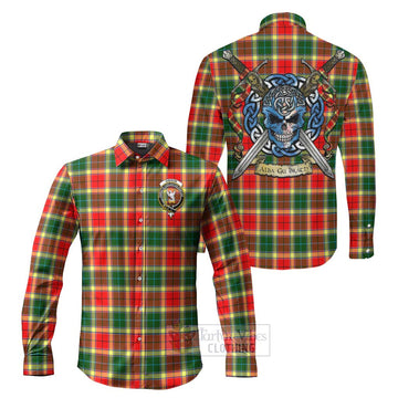 Gibson (Gibbs or Gibsone) Tartan Long Sleeve Button Shirt with Family Crest Celtic Skull Style