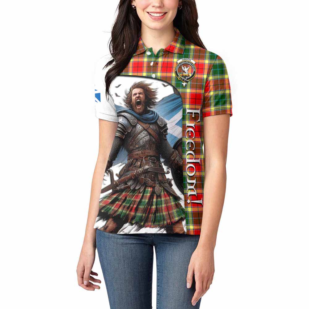 Tartan Vibes Clothing Gibson (Gibbs or Gibsone) Crest Tartan Women's Polo Shirt Inspired by the Freedom of Scottish Warrior