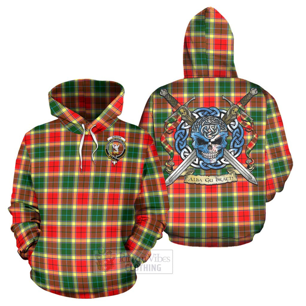 Tartan Vibes Clothing Gibson (Gibbs or Gibsone) Tartan Hoodie with Family Crest Celtic Skull Style